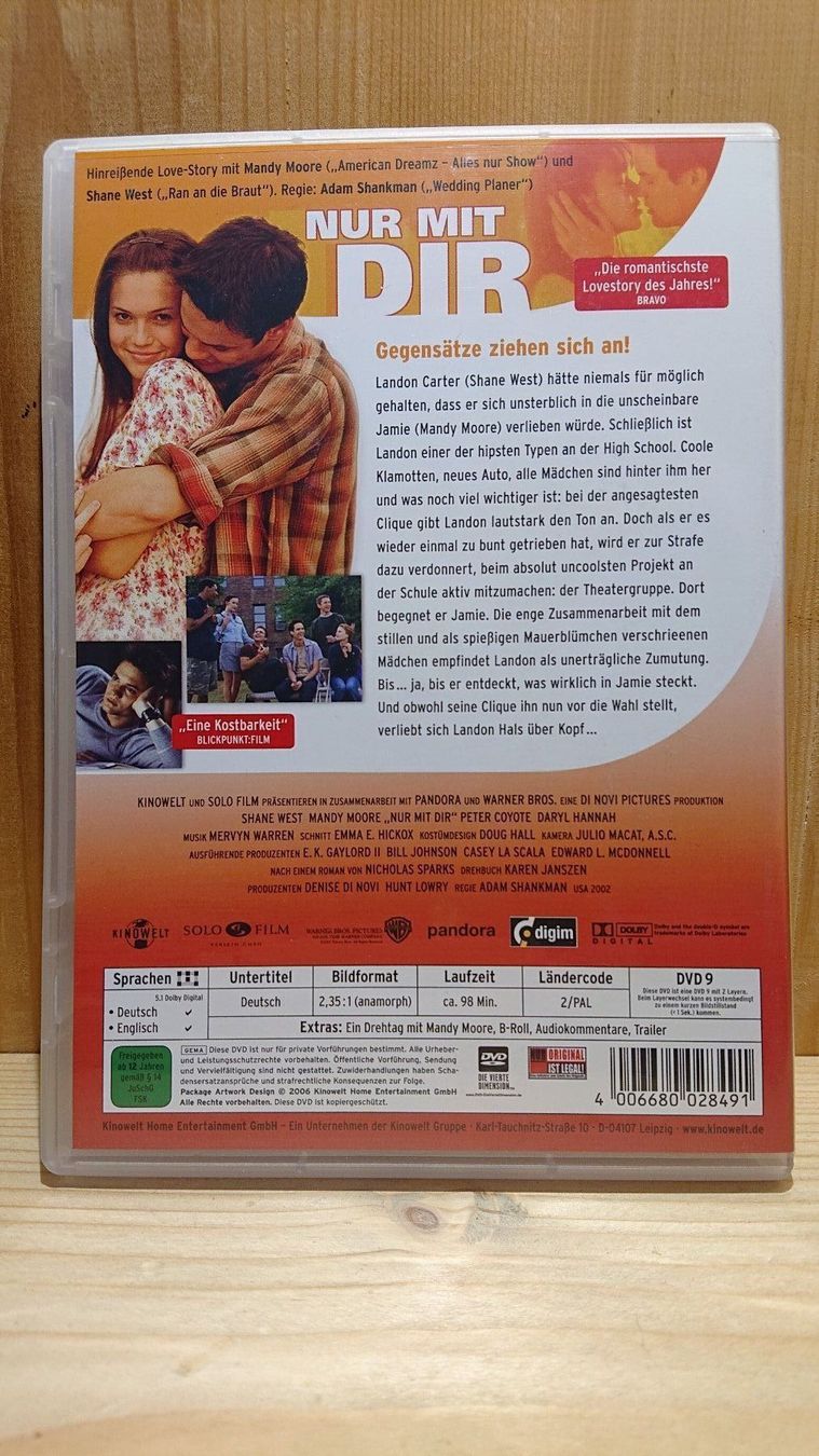 Tutti i DVDs: NUR MIT DIR DVD mit Shane West und Mandy Moore – Usato da Wilderswil venduto da Exebub 1