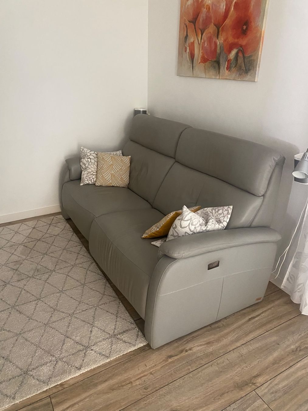 Divani: Echtleder-Sofa, elektrisch, hellgrau, 200x107x94, Relaxsofa – Usato da Mettau venduto da Muellr53 1