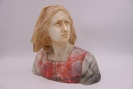 Antike Marmor Skulptur Büste Dame rotes Gewand 19/20. Jht