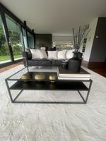 Couchtisch Glas Metall Schwarz mit Ablage 