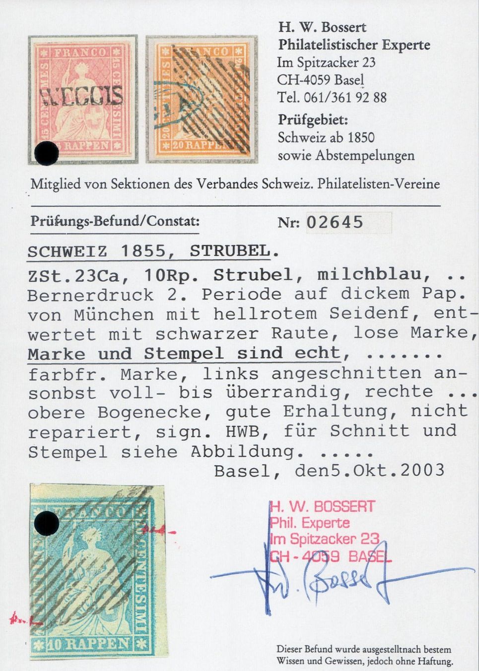 Alle Briefmarken: STRUBEL 23Ca MIT ATTEST, ECKRANDSTÜCK, AB 1.- – Gebraucht aus Horw von pilatusmail 2
