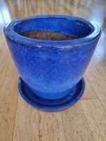 Tontopf blau mit Unterteller