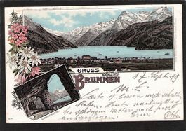 Litho Gruss aus Brunnen SZ , gel. 1899