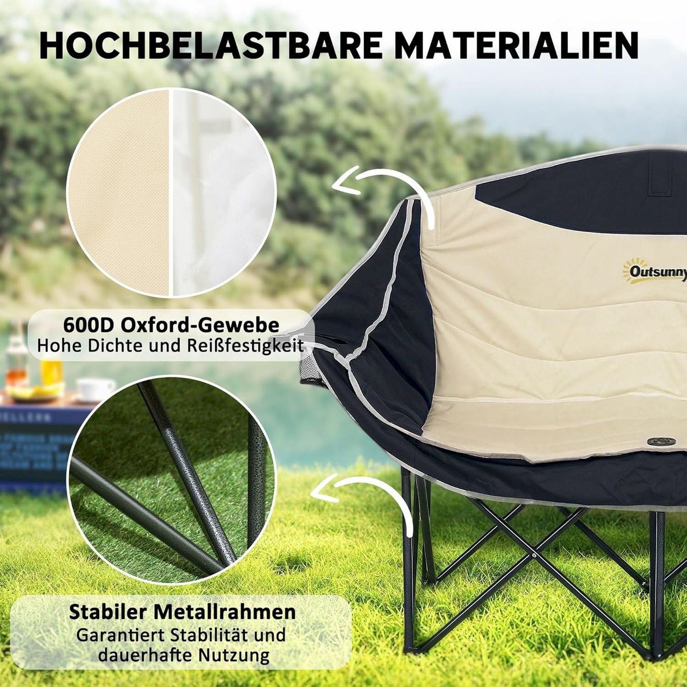 Mobili da campeggio: Outsunny Campingstuhl 2 Sitzer Khaki – Nuovo e nell'imballaggio originale da Bottighofen venduto da zaap 7