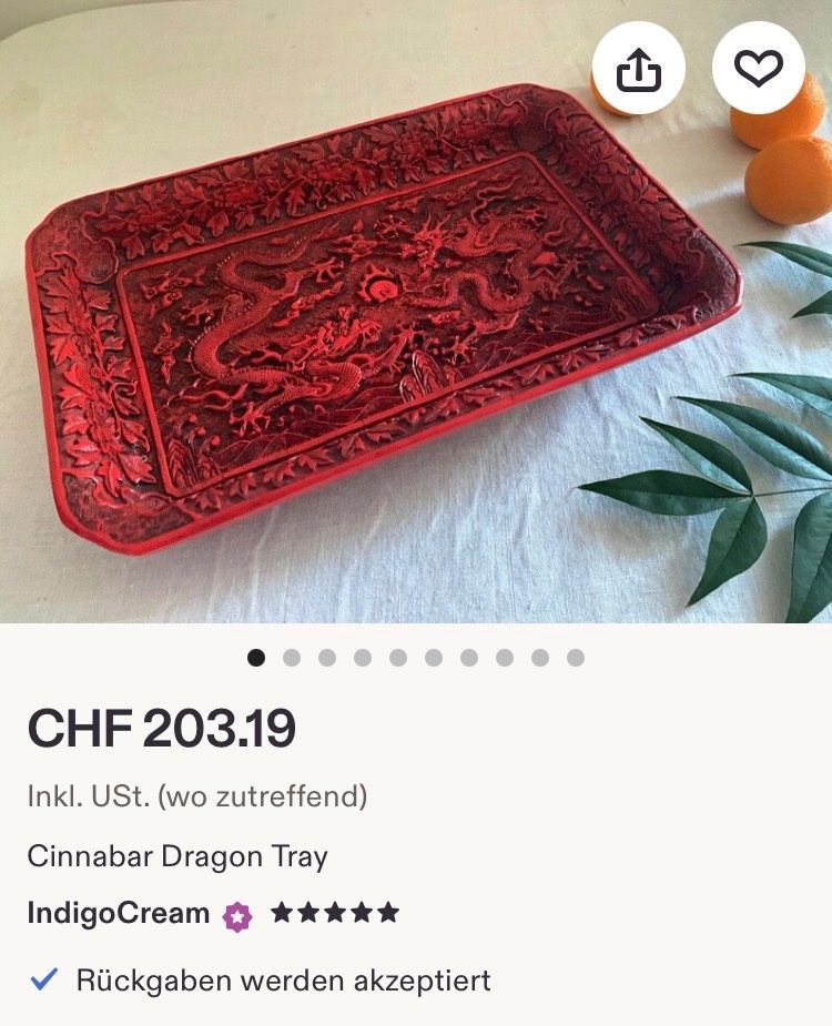 Ciotole: Kaiserliche Zinnobar Drachentablett mit Qianlong-Stempel – Usato da Stäfa venduto da ummroxana 5