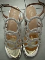 Sandalen EstroDonna Leder silber mit Strass Grösse 37