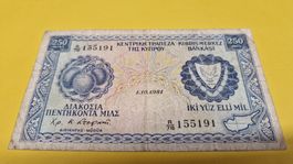 Zypern Banknote 250 Mil, 1.10.1981, Top Zustand, Rarität