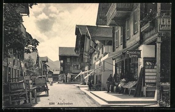 Cartoline postali: Adelboden, Strassenpartie mit Leihbiblio – Usato da Berlin venduto da bartko-reher