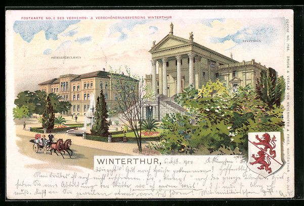 Ansichtskarten: Litho Winterthur, Stadthaus, Primarschul – Gebraucht aus Berlin von bartko-reher