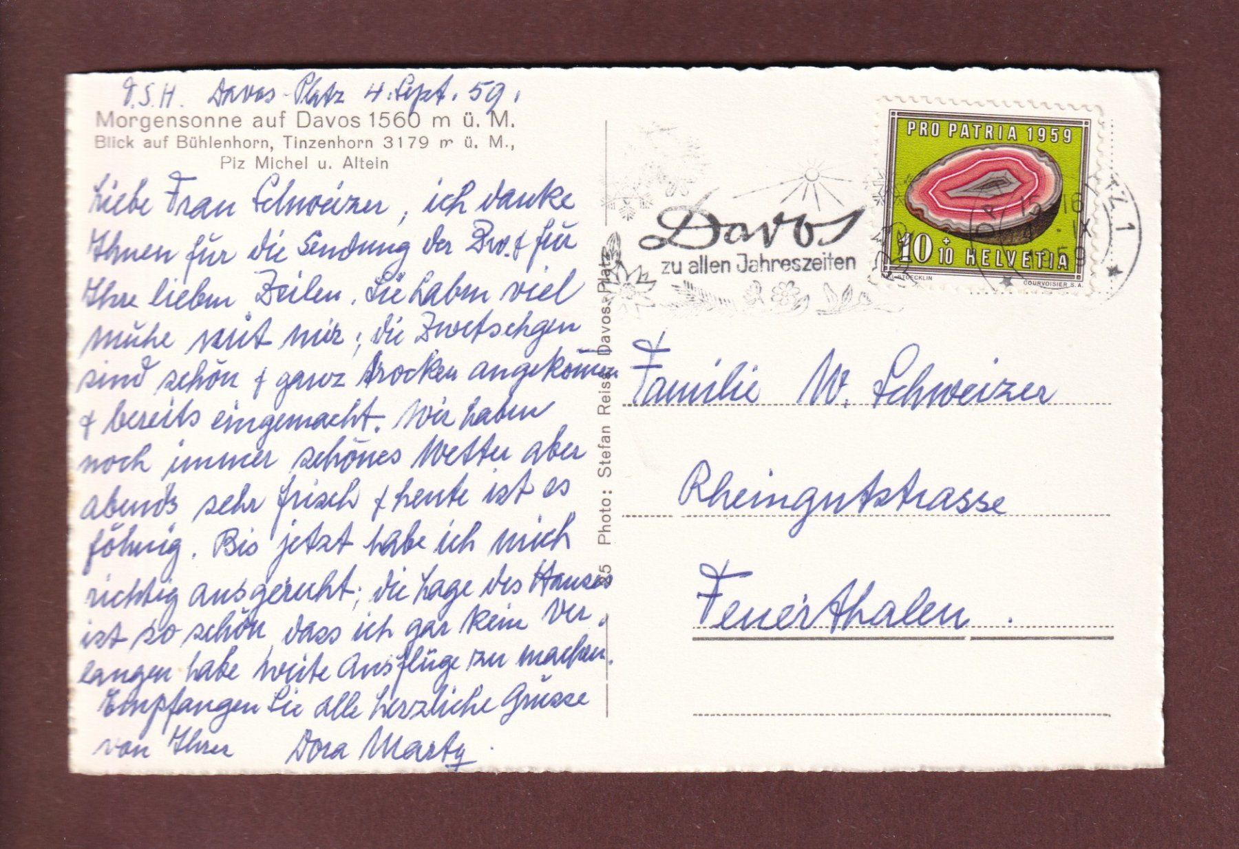 Ansichtskarten: Morgensonne auf DAVOS - 1959 – Gebraucht aus Pully von nicecards 1