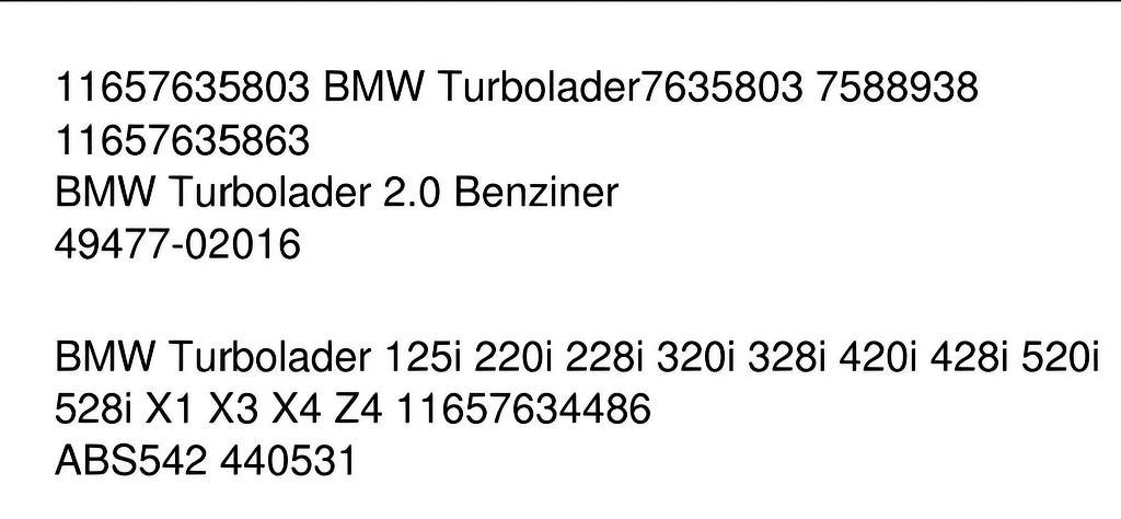 Tutti pezzi di ricambio auto: Bmw turbolader – Usato da Goldach venduto da Kv1975 1