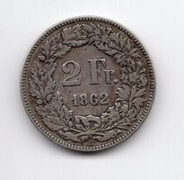 (1334) Schweiz, 2 Franken 1862, sitzende Helvetia, ss-vz