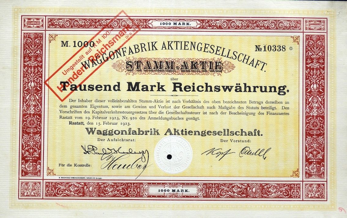 Dokumente: Waggonfabrik AG, Rastatt - 1923 – Gebraucht aus Solothurn von Sgasche