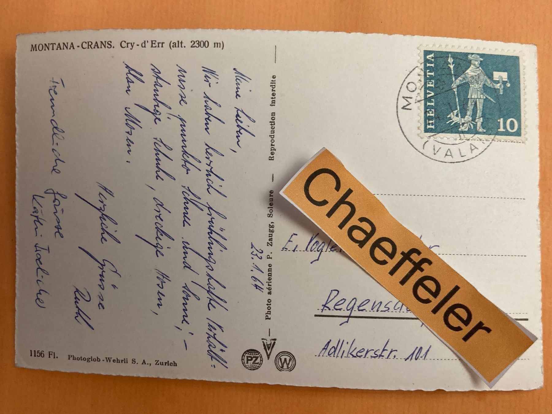 Cartoline postali: 1964 Montana - Crans. Cry - d‘Err – Usato da Zürich venduto da Chaeffeler 1