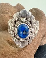 Antikes Bijou: Silberring 925 – Lapis Lazuli & Blätterpracht