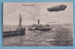 Rorschach - Dampfer bei Hafeneinfahrt - Luftschiff - 1909