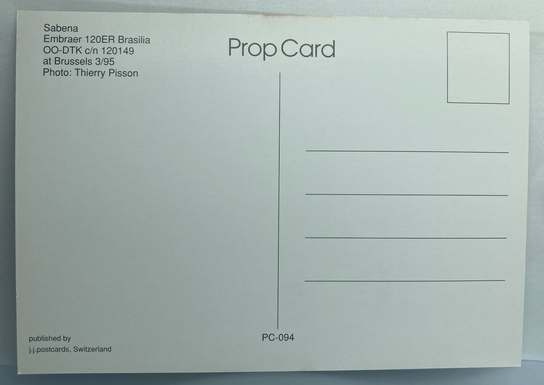 Cartoline postali: Postcard Embraer 120ER Sabena – Usato da Lugano venduto da sel_x7bg 1