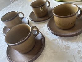 4 Tassen mit Untertassen   Rössler braun 