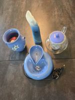 Katzentränke Keramik blau mit Blumen Edelweiss & Deko-Topf