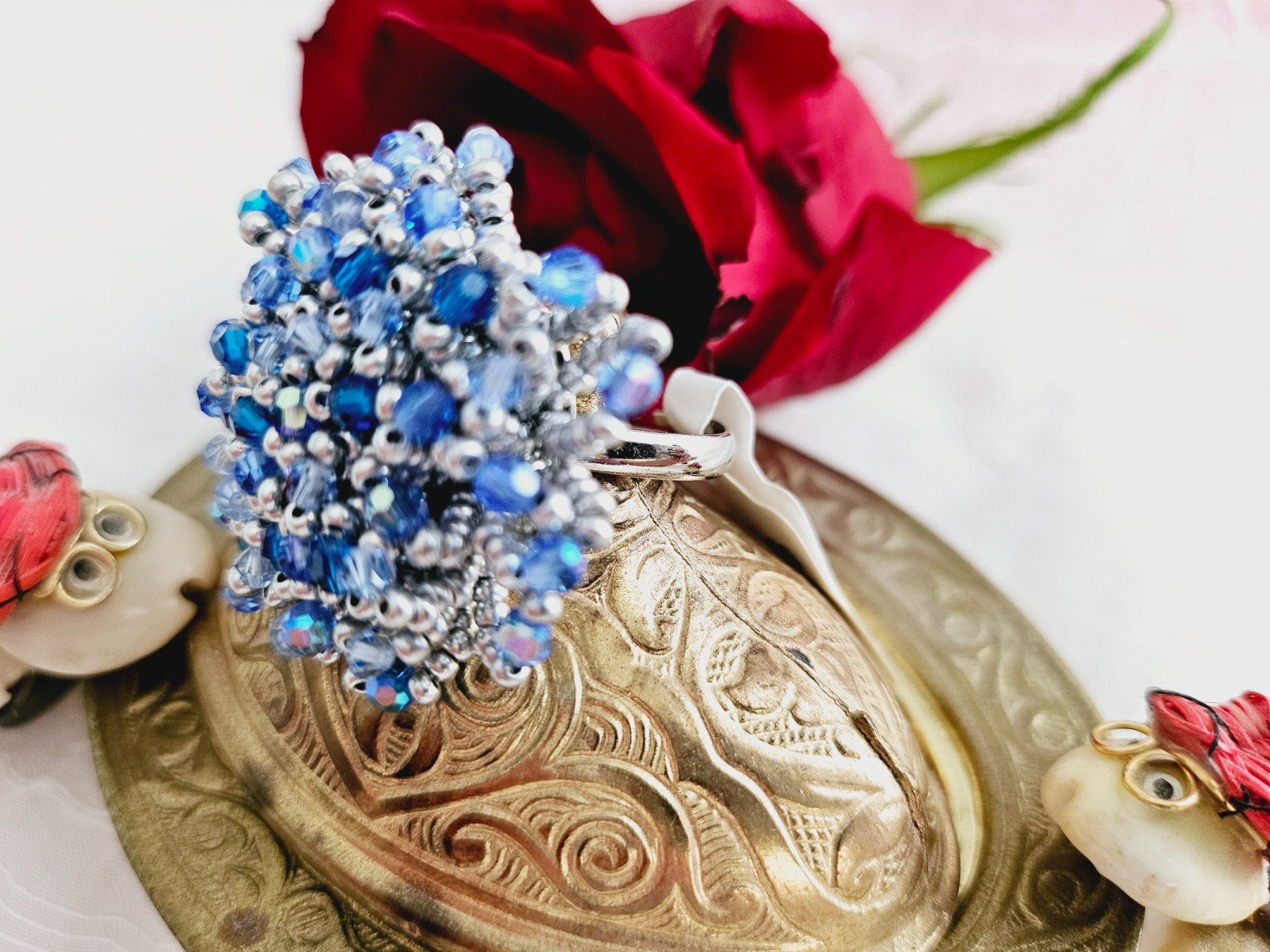 Anelli: Funkelnder Ring aus Swarovski Perlen blau – Nuovo (secondo la descrizione) da Dietikon venduto da Eleda 2