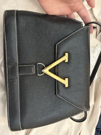 Sac à main noir Valextra cuir grainé avec bandoulière