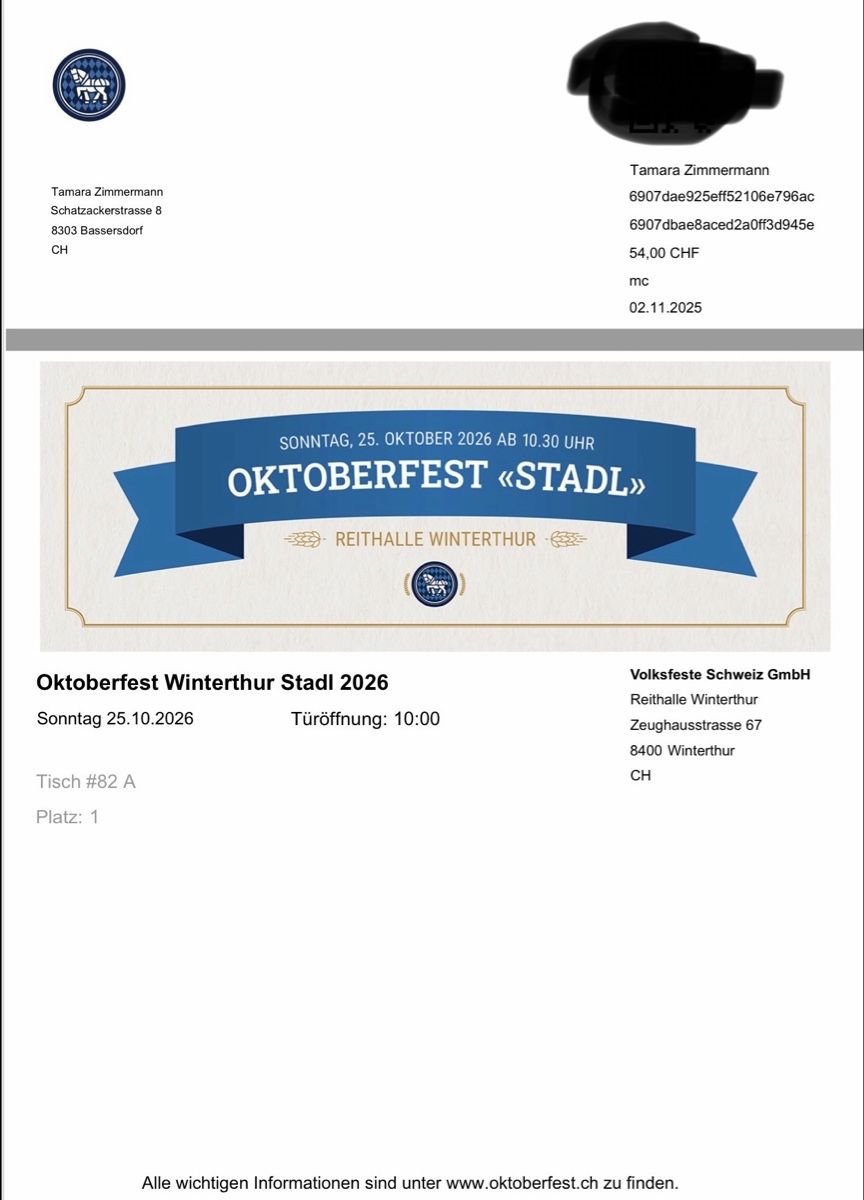 Biglietti: Oktoberfest Stadl 2026 – Nuovo e nell'imballaggio originale da Bassersdorf venduto da Rico080 1