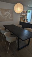 Massiver Echtholz Esstisch 220x89 cm schwarz mit Metallbeine