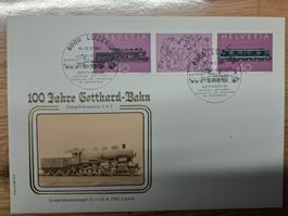 Briefmarkencouvert Helvetia 100 Jahre Gotthard Bahn 1982