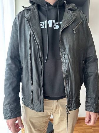 Lederjacke Q-21 schwarz-olive / Grösse 48 - NEU