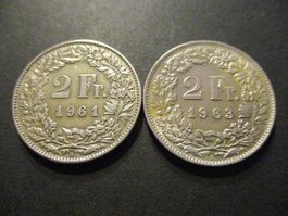 2 x 2.- Fr  1961+63  Superbes pièces  Superbe qualité