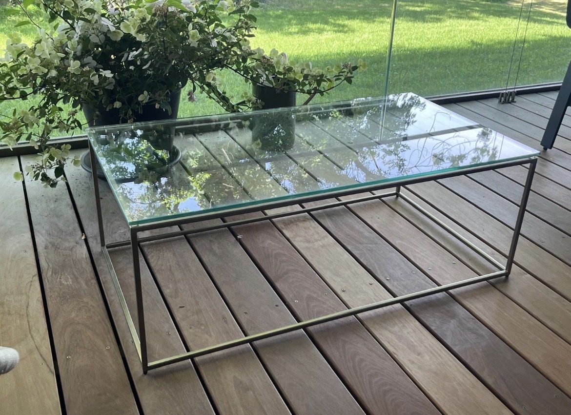 Tavoli: Table basse en verre et laiton + console assortie – Usato da Naz venduto da buzzleclair85