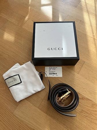 Gucci Signature Belt Black Size 90/36 with Box & Dust Bag