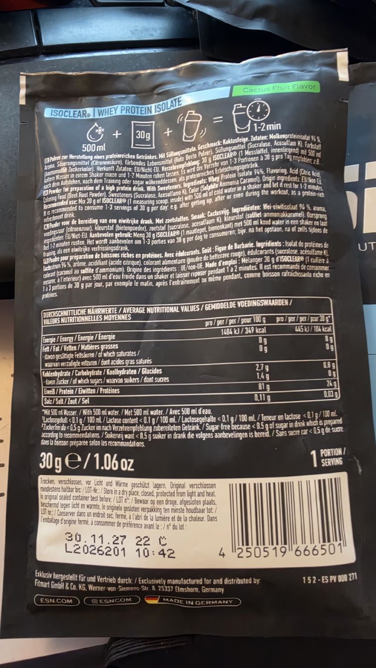 Esn Lebensmittel & Spezialitäten: ESN Isoclear Proben 4x 30gr Cactus Fruit – Neu und originalverpackt aus Muhen von Savana16 1