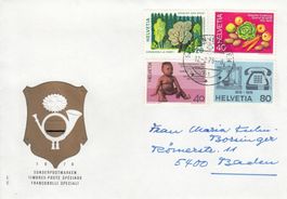 1976 572-75  Forst, gesunde Ernährung, Lepra, Telefon FDC