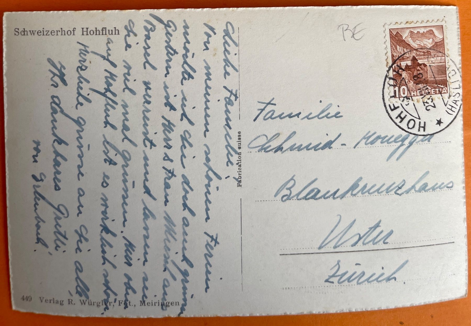 Cartoline postali: HOHFLUH - SCHWEIZERHOF 1948 – Usato da Lutry venduto da Ediego 1