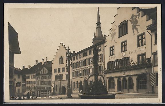 Cartoline postali: AK Biel, Rathaus und Theater, 1925 – Usato da Berlin venduto da bartko-reher