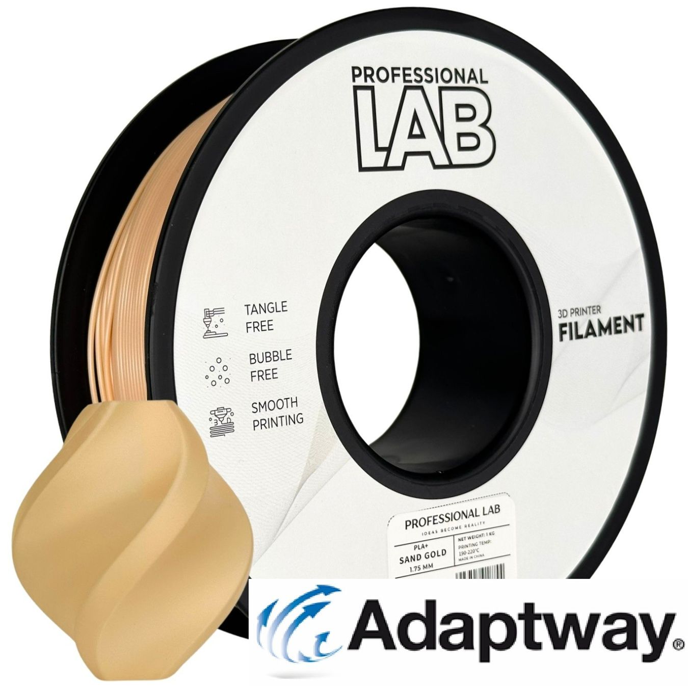 3D Drucker: PLA+ 1.75 mm, 1 kg, sand gold – Neu und originalverpackt aus Anglikon von Adaptway
