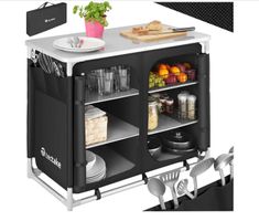 Campingschrank Deluxe mit 6 Fächern schwarz faltbar, Alumin