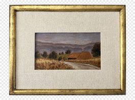 Signiertes Landschaftsgemälde im Goldrahmen 