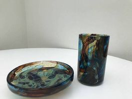 Magnifique vase et sa coupe en verre soufflé