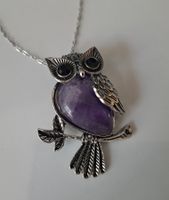 Collier avec hibou en pierre améthyste