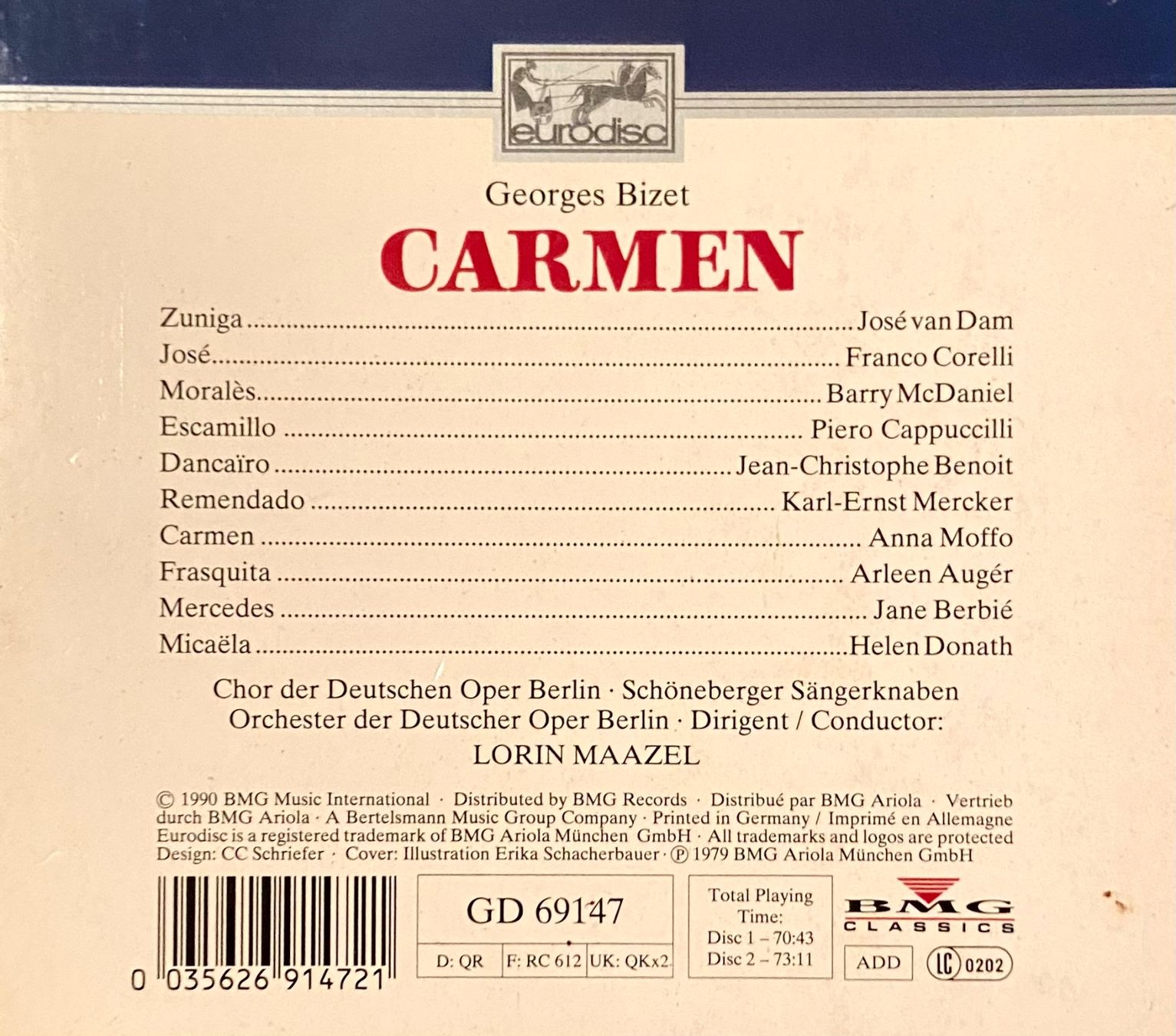 CD: 2 CDs Bizet - Carmen / Maazel • Moffo • Corelli • Donath – Usato da Luzern venduto da Lycka 1
