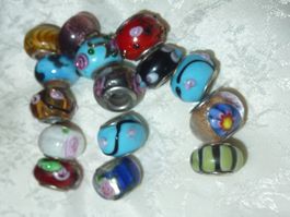 lot de 15 perles pandora en argent et verre soufflé murano