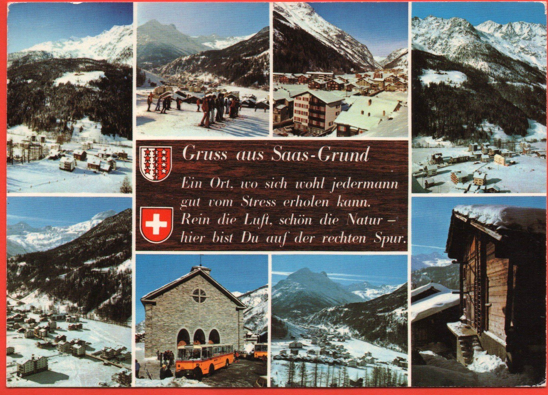 Cartoline postali: Gruss aus SAAS-GRUND Postauto – Usato da Jona venduto da philajona