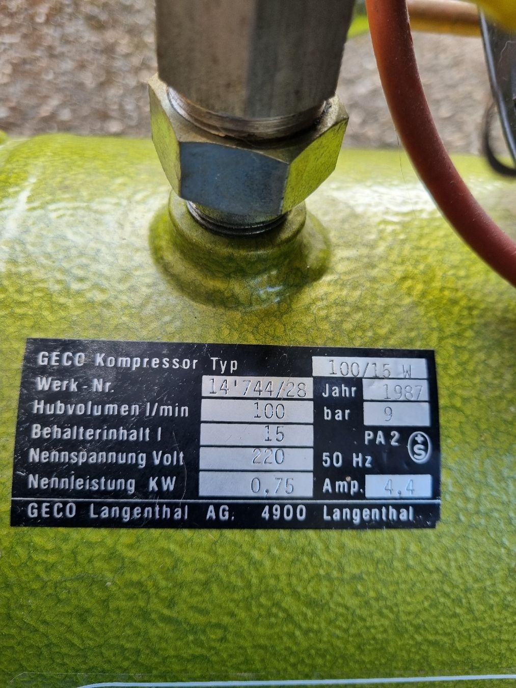Compressori: Geco Kompressor, Typ 100/15 W,  Schweizer Montage – Usato da Grellingen venduto da Swissmeen 2