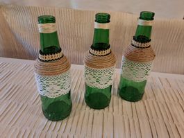 Boho 3 er Set  Flaschen, Tischdeko, Hochzeit, Vintage