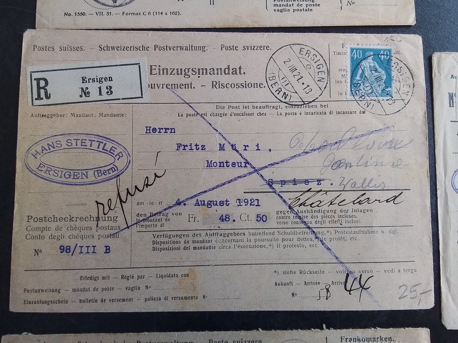 Tutti i francobolli: 7 Einzugsaufträge Sitzende Helvetia – Usato da Reichenburg venduto da Pipo-67 5