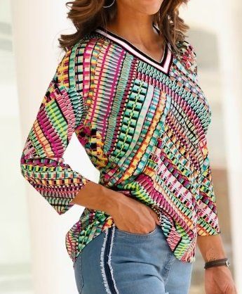 FABRIKNEUES Shirt 44❤️❤️❤️ Powerfarben V-Ausschnitt 3/4-Arm