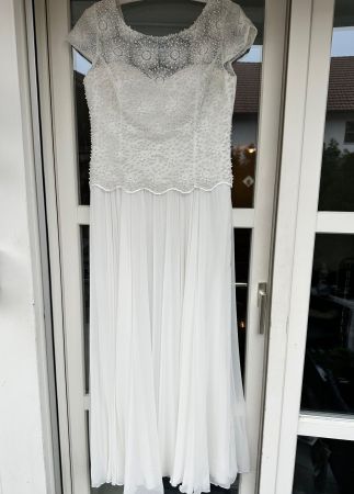Hochzeitskleid, Standesamt, Gr.42, Weiss mit Spitzen&Perlen