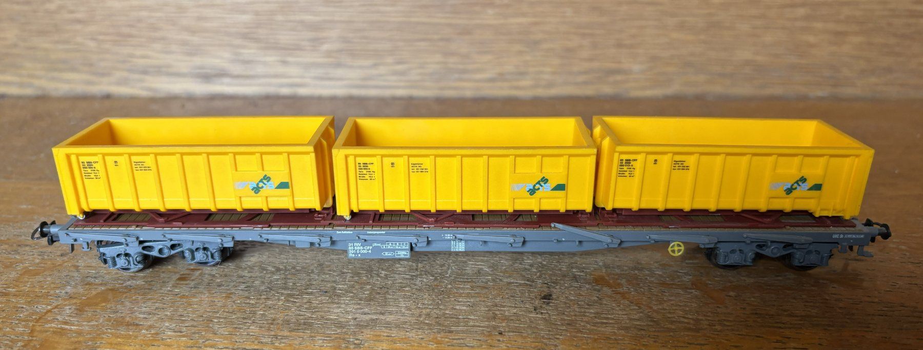 Hag Modellini di ferrovie: HAG 381 SBB Abrollcontainerwagen Rs-x – Usato da Volketswil venduto da zwitsch33 1